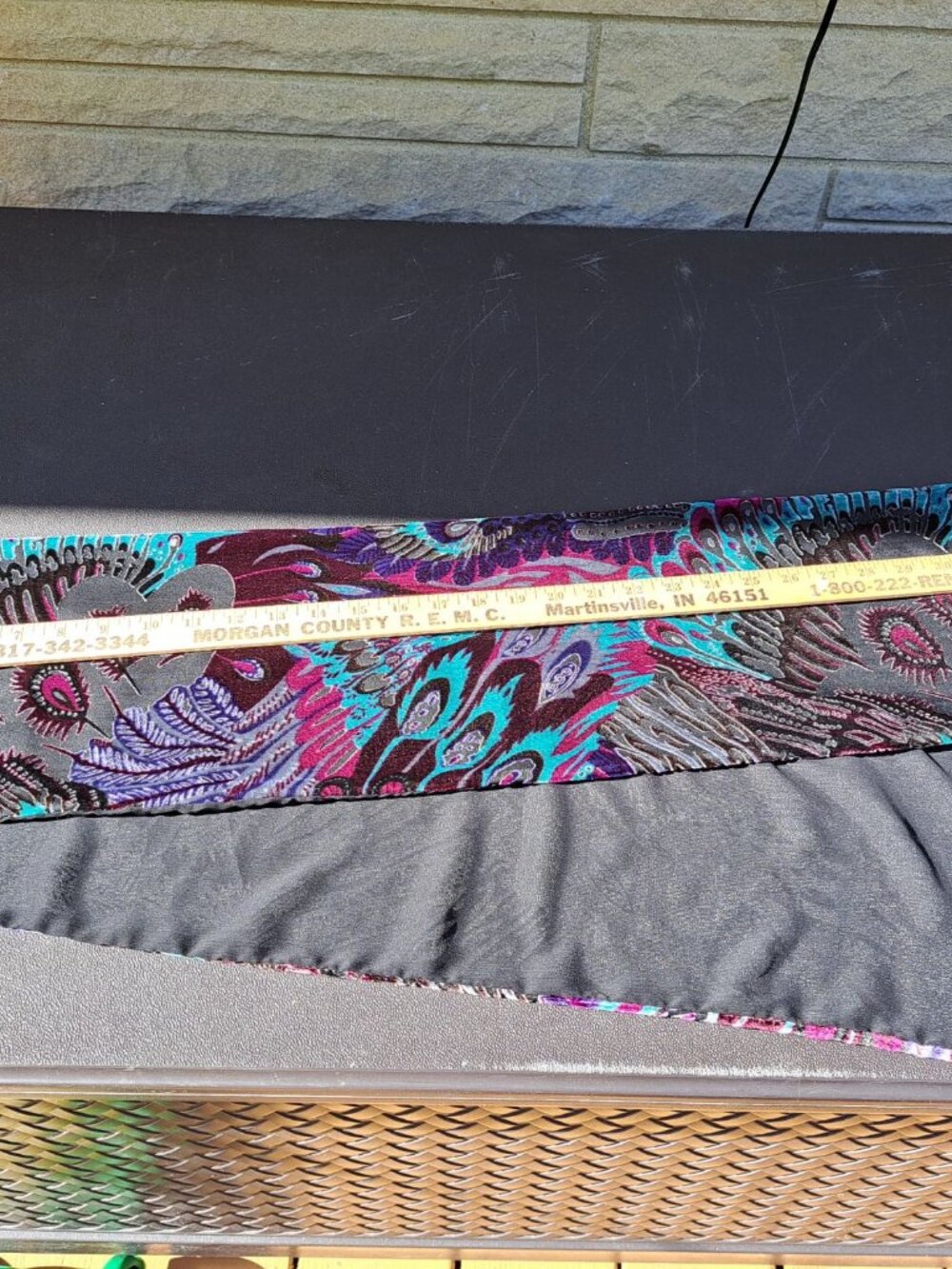 Velvet Burnout Peacock Feather Patterned Scarf Vibrant 72" Art to Wear Career - Picture 4 of 6